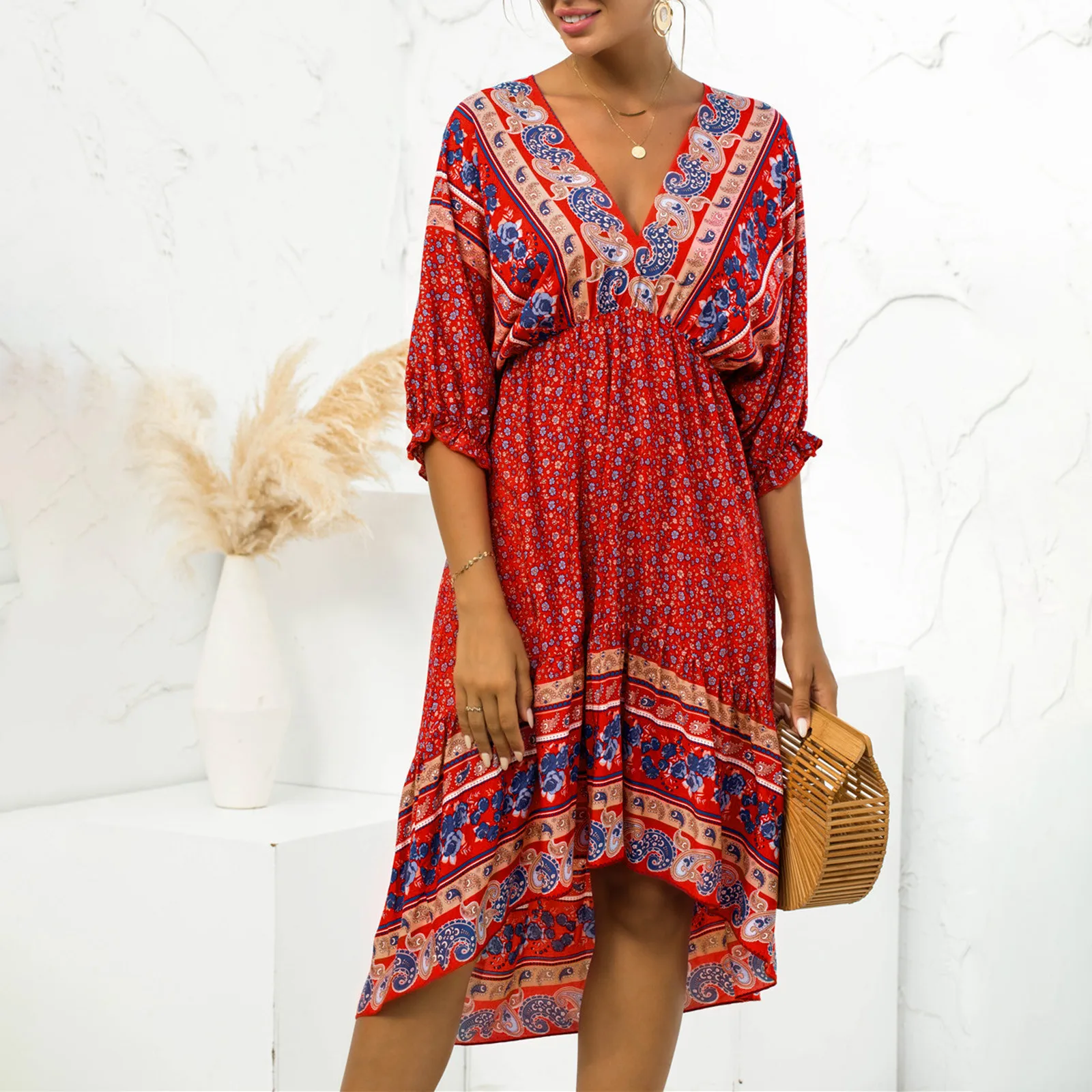 

Летние платья для женщин 2022 сексуальное платье с V-образным вырезом без черного цвета женское длинное платье-трапеция на шнуровке с коротки...