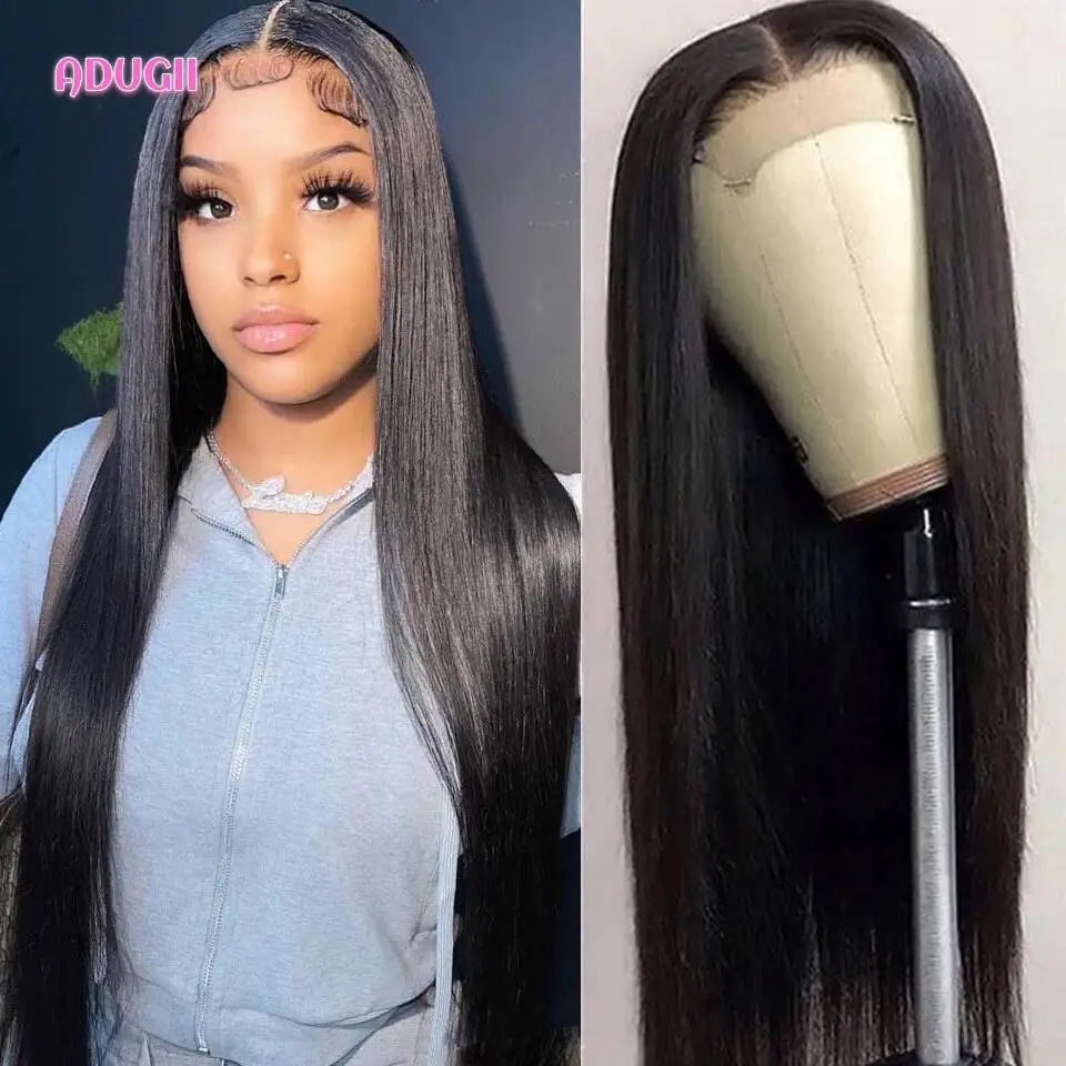 Adugii 13x4 Transparent Lace Front Human Hair Wigs For Women Brazilian Straight Lace Frontal Wig With Baby Hair