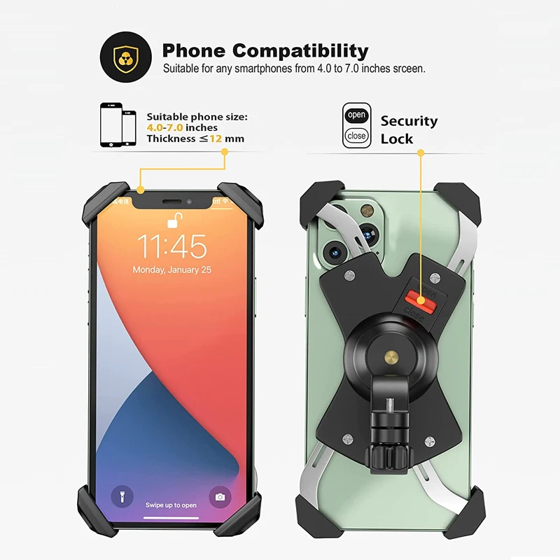 Ceny Rowerowy Uchwyt Na Telefon Metal Motocykl Uchwyt Do Telefonu Na Kierownicę Skuter Zacisk Telefonu Dla 4.0-7.0 Cal Smartfon Z 360 Obrót