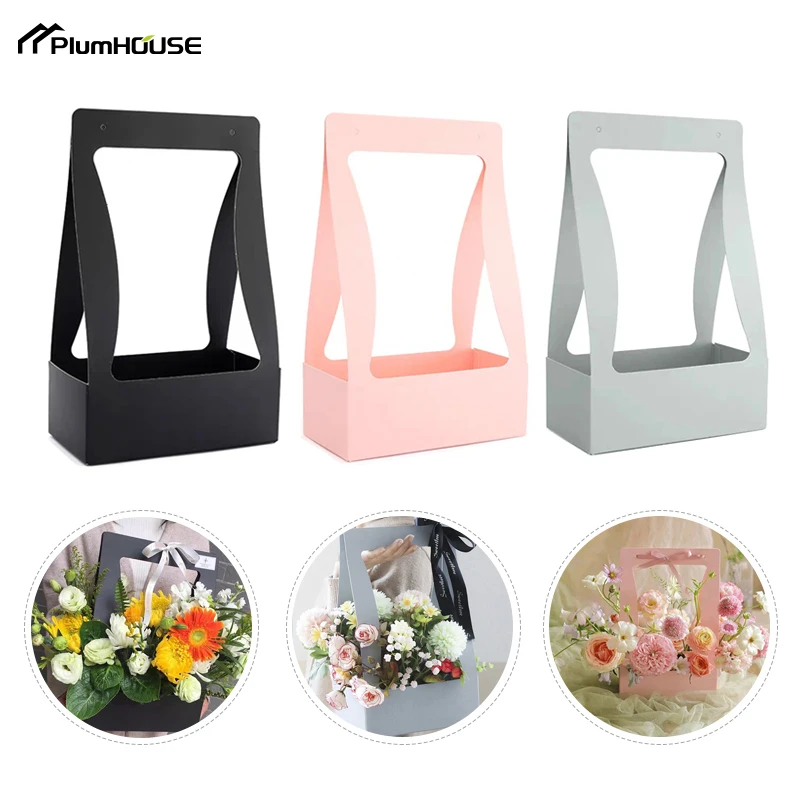 Hand Flower Basket Bouquet Handle Portable Bouquet Packaging Box Holiday Gift Wrapping Bag
