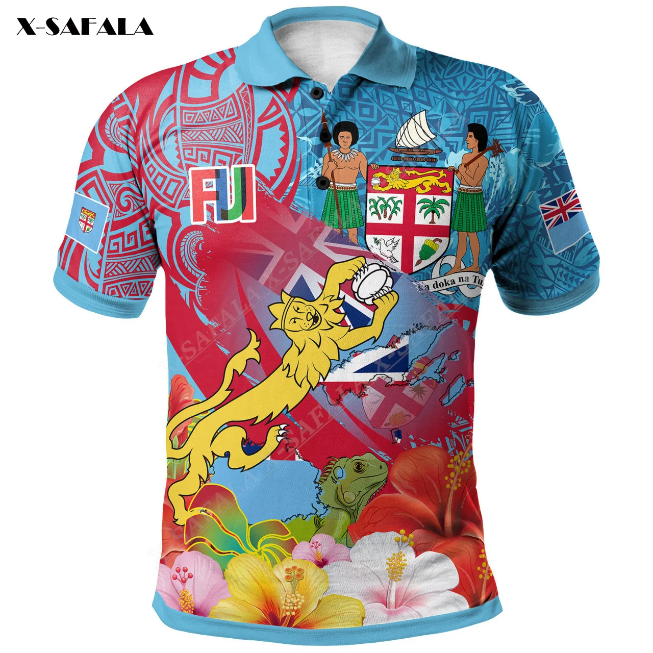 

Фиджи полинезийское Лев Тапа узоры Гибискус 3D принт Мужская рубашка поло с коротким рукавом Роскошная Футболка Топ американская мода высокого класса