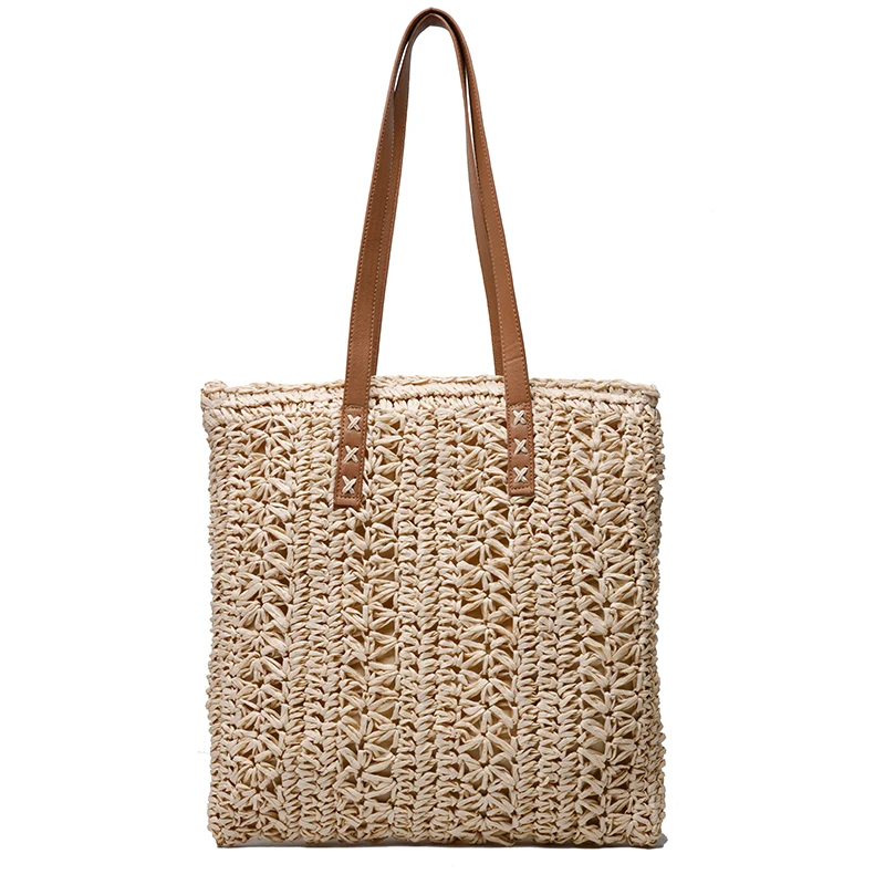 Women's Bag Straw Hollow Beach Shoulder Female Bags Fashion Summer Vacation Shopper Handbag for Women Hand-Woven Tote Handbags