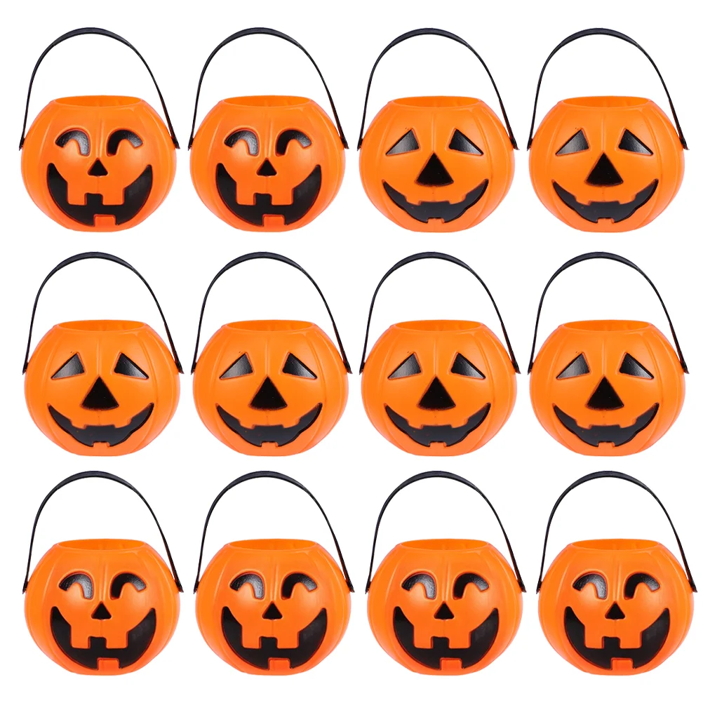 

Halloween Pumpkin Bucket Trick Or Treat Pumpkin Bucket Handle Small Candy Holder Plastic Orange Jack O Lantern Candy Basket