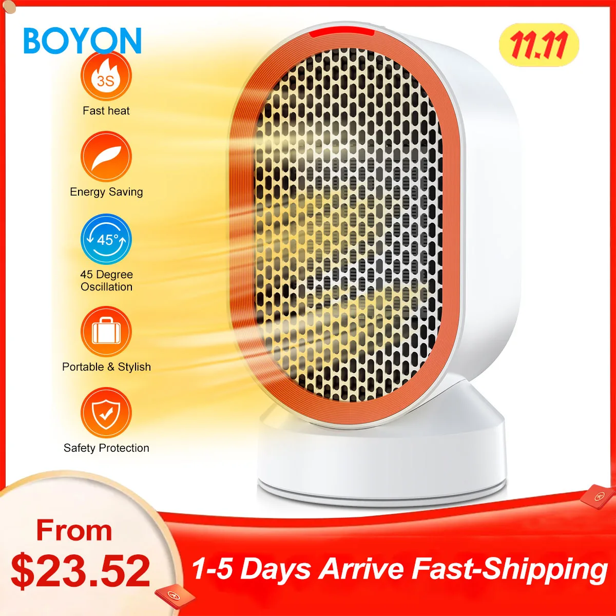 

Электрический мини-обогреватель 600 Вт, портативный Настольный обогреватель вентилятора PTC, керамический обогреватель, воздуходувка для дом...