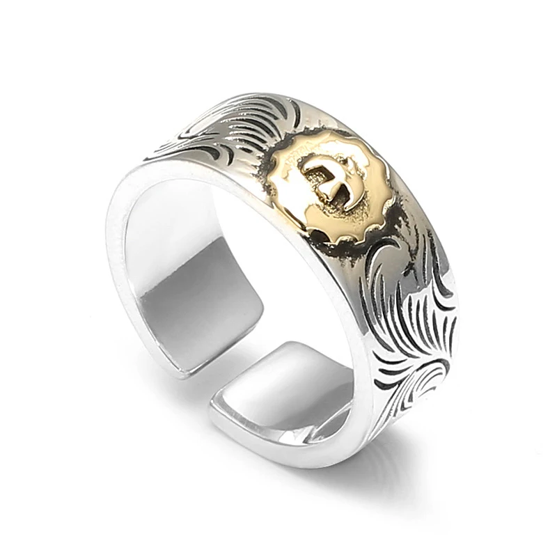 

Couple ring fashion all-match men and women Tang grass pattern S925 sterling silver opening adjustable jewelry