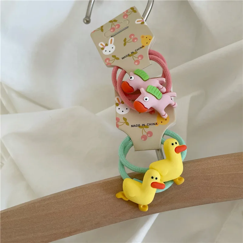 

Summer New Colorful Cute Duck Cartoon Children Hair Loop Tie Double Horsetail Elastic Rubber Band Headwear Accessories for Kids