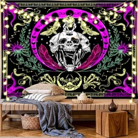 psychedelic skull tapestry mandala snake skeleton moon phase sun moon wall home decor occult background cloth