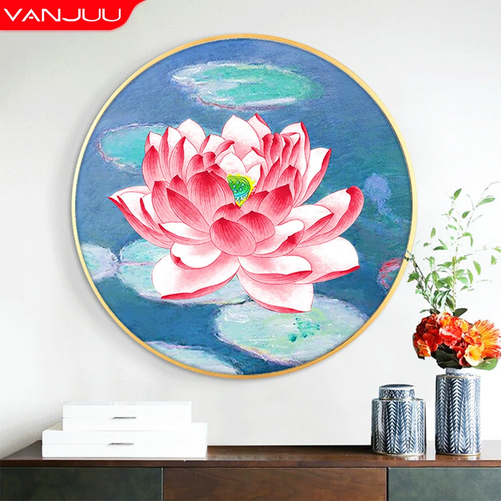 

Needlework Chinese Cross Stitch Kits Lotus Water Lily Flower Pattern DIY Printed Embroidered Sets Home Decoration