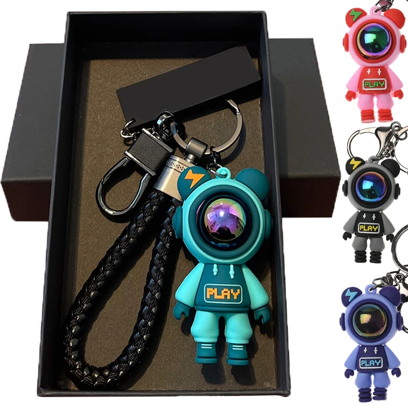

Acrylic Cartoon Bear Keychain Couple Creative Lightning Animal Keyring Metal Car Bag Pendant Anti-Lost Holder Accessories Gift