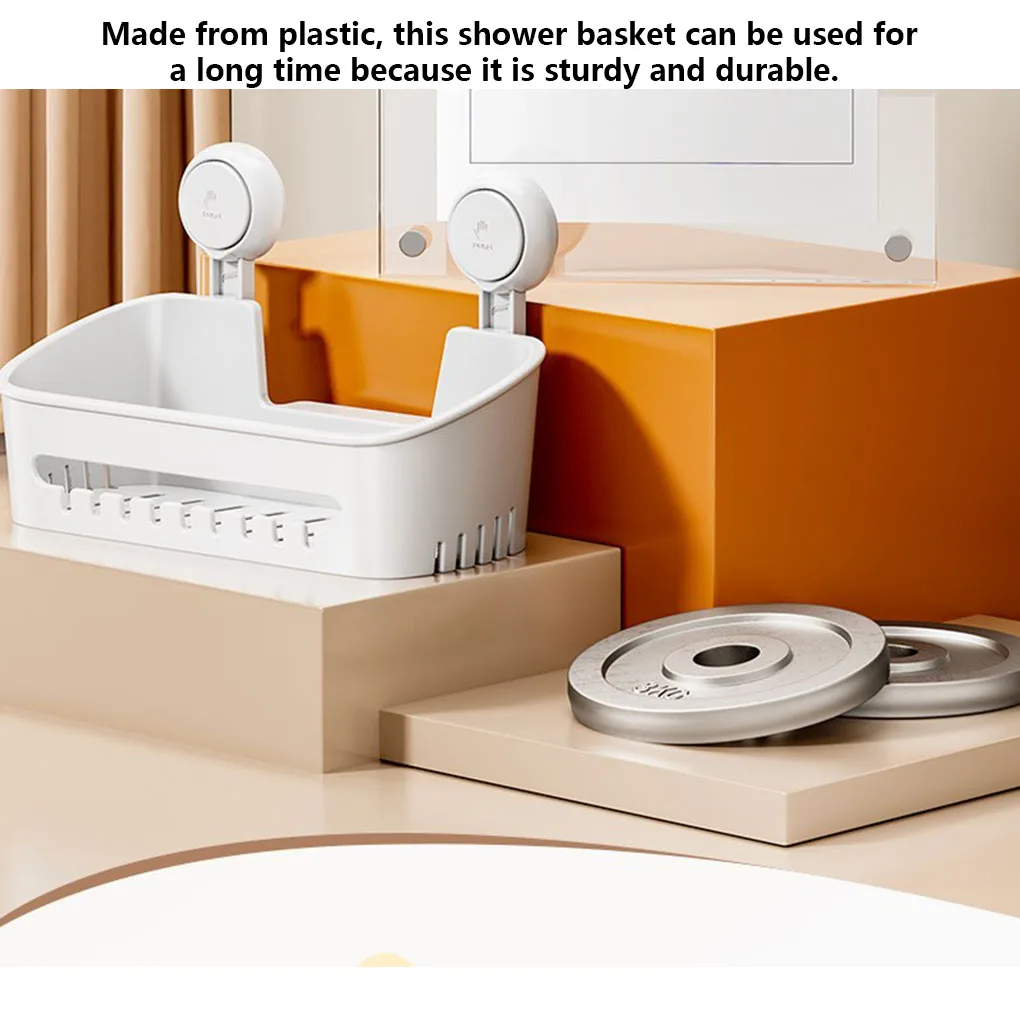 

Shower Basket Kitchen Bathroom Wall Mounted Suction Cup Storage Holder Organizer Punch Free Household Removable Hanger
