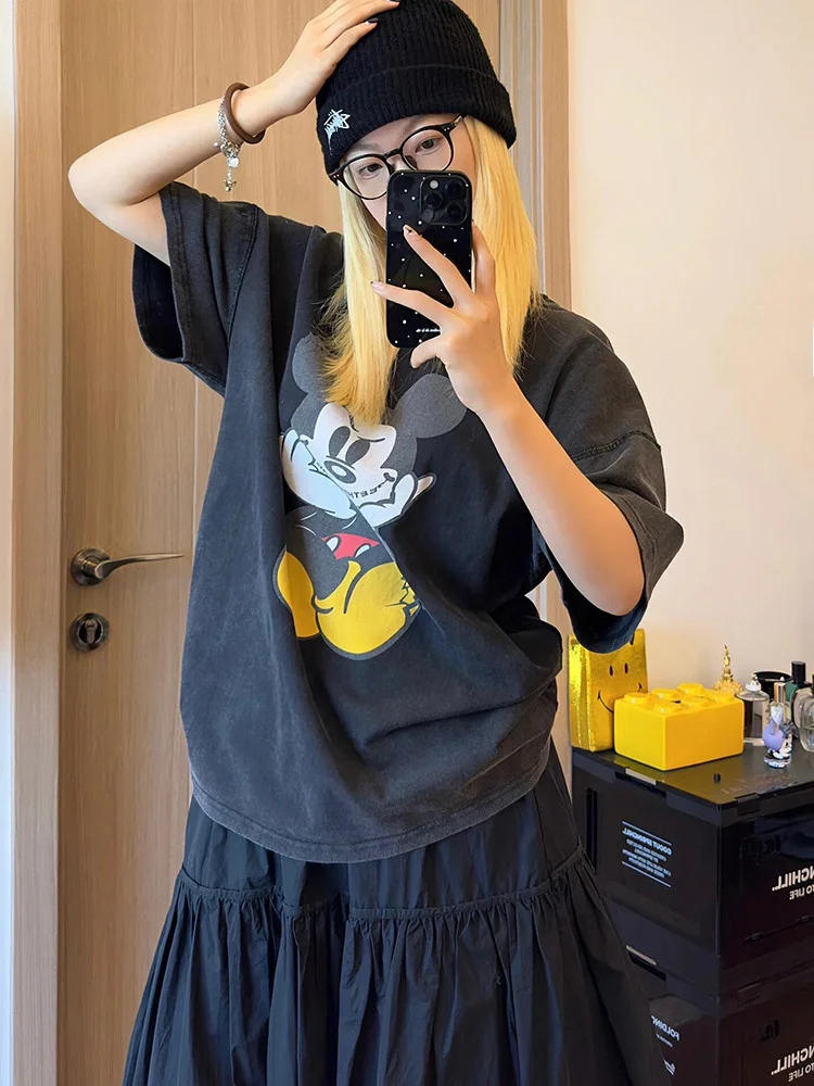 Большие размеры американская винтажная модная брендовая футболка с короткими