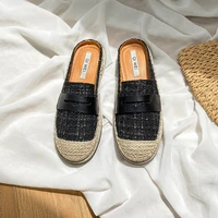 slip on mules shoes women high quality round toe tweed flat slippers espadrilles slippers chaussure femme female feetwear