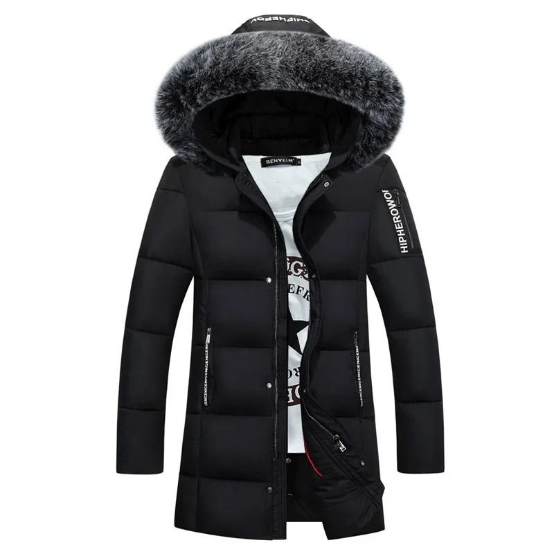 Мужская зимняя куртка на хлопковом наполнителе с меховым капюшоном - купить по