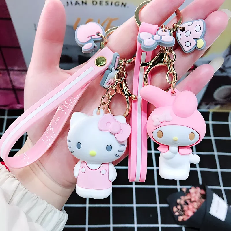 

Cute Hello Kitty Keychains Sanrio My Melody Kuromi KT Cat Kawaii Keychains Cartoon Bags Accessories Pendant Car Key Gift Toys