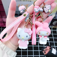 cute hello kitty keychains sanrio my melody kuromi kt cat kawaii keychains cartoon bags accessories pendant car key gift toys