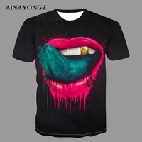 funny green tongue mens t shirt hip hop horror mouth 3d printing graphic t shirt summer guy t shirt streetwear