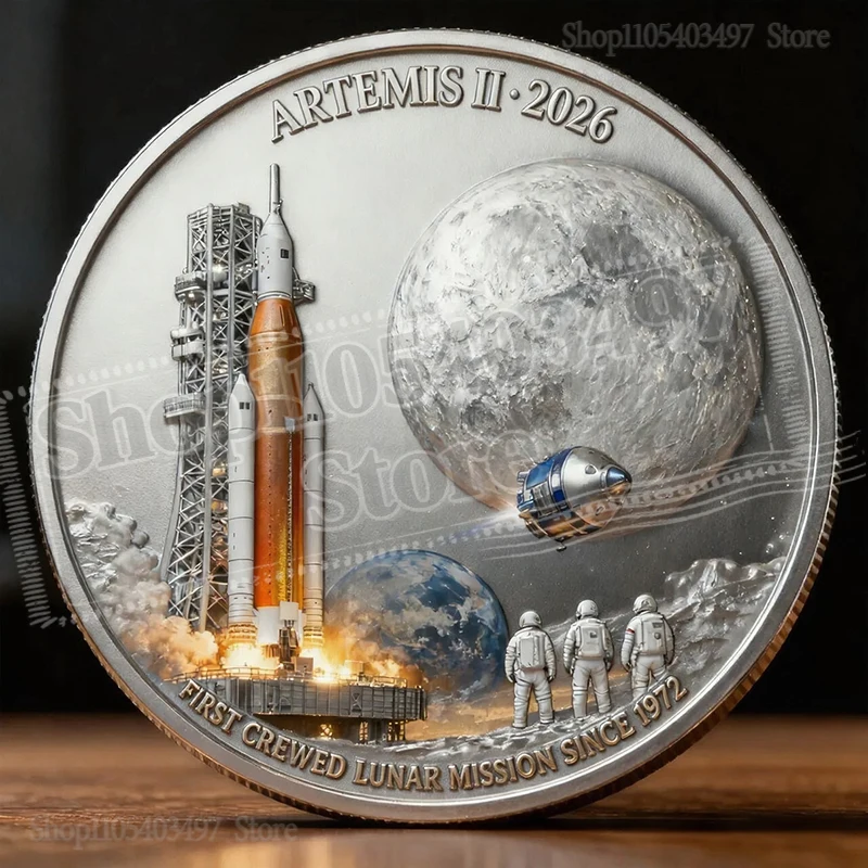 Фото Памятная монета 2026 Artemis II: Американская миссия на Луну, коллекционный сувенир, посвященный пути обратно на Луну, космическое исследование №3