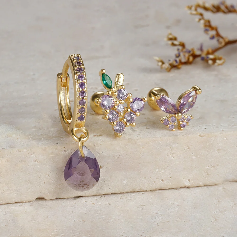 3 шт. геометрические капли цирконий французские серьги с пряжкой для ушей