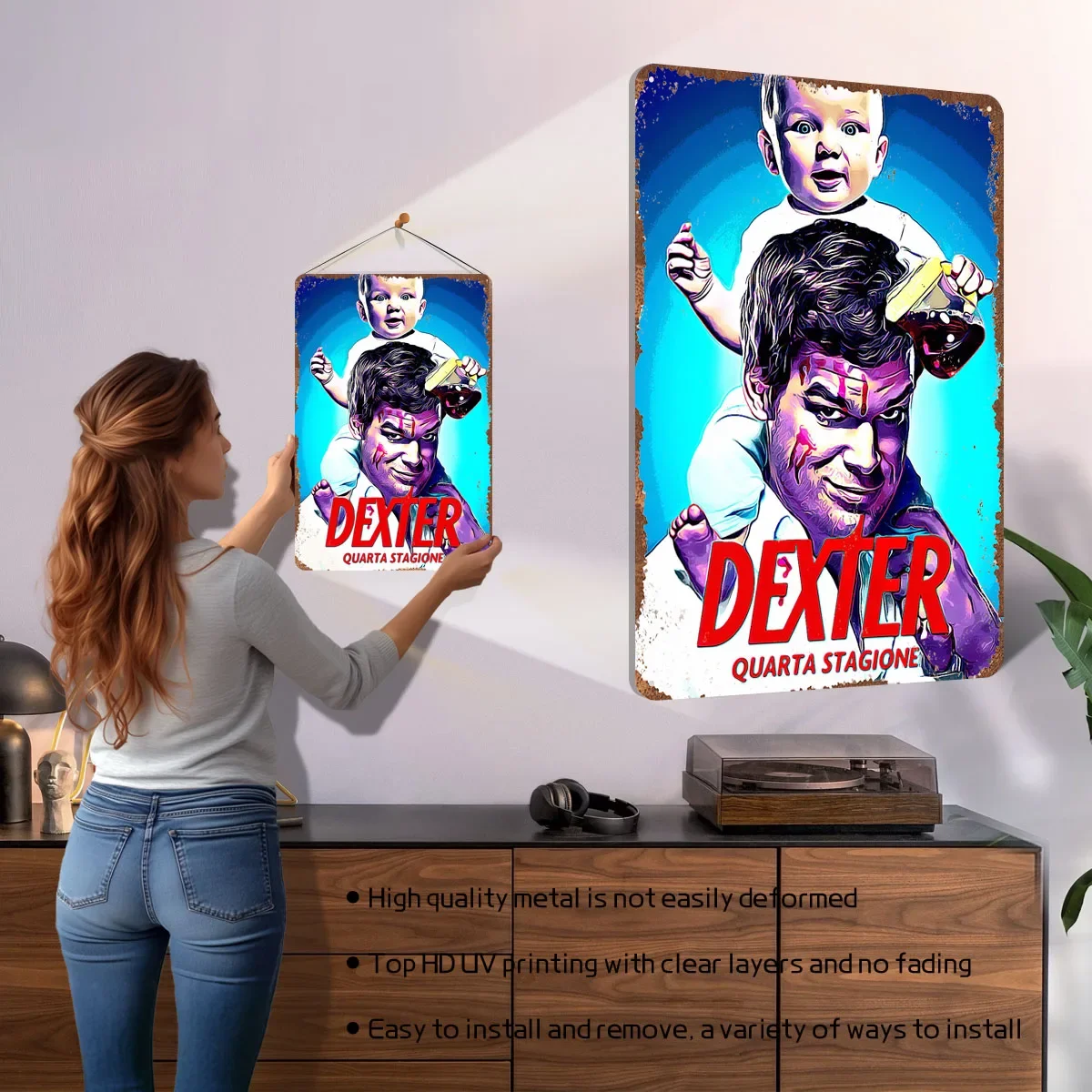 Фото Металлическая табличка Dexter 3: Классический кинопостер, современный декор для дома, гостиной. Индивидуальные жестяные вывески для дома, настенный декор в стиле ретро. №2