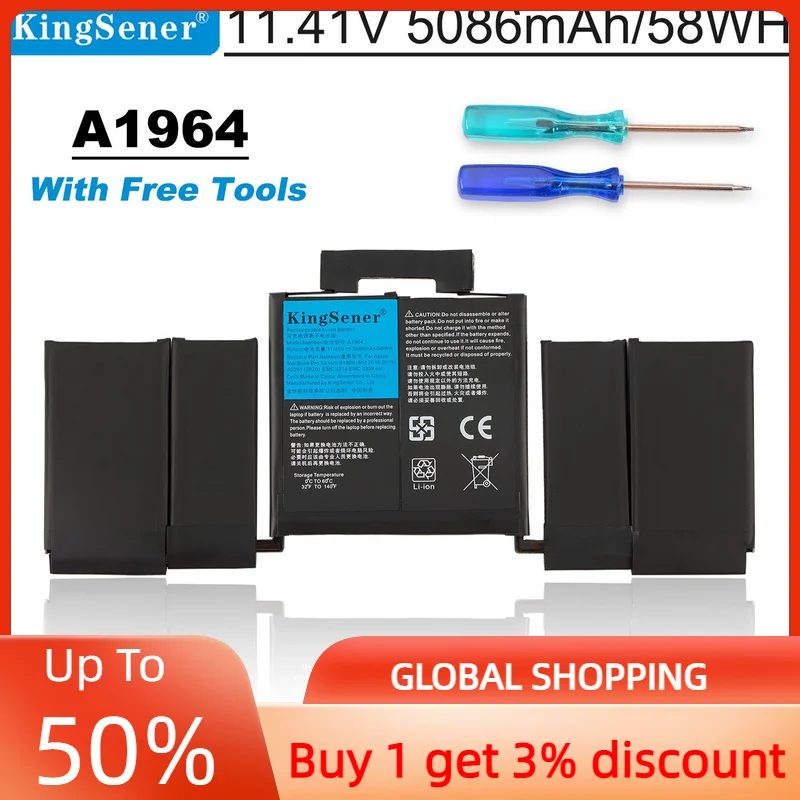 Аккумулятор для ноутбука Apple MacBook Pro A1989 13 дюймов (2018/2019) A2251 (2020) EMC3214 EMC3358 020-02497 MR9Q2LL/A 58Wh