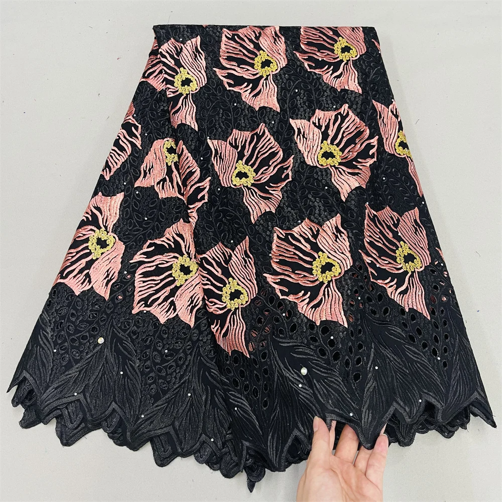 

New Arrivals African Lace Fabric With Stones Swiss Voile Lace High Quality White Nigerian 100% Cotton Laces For Wedding QF0076