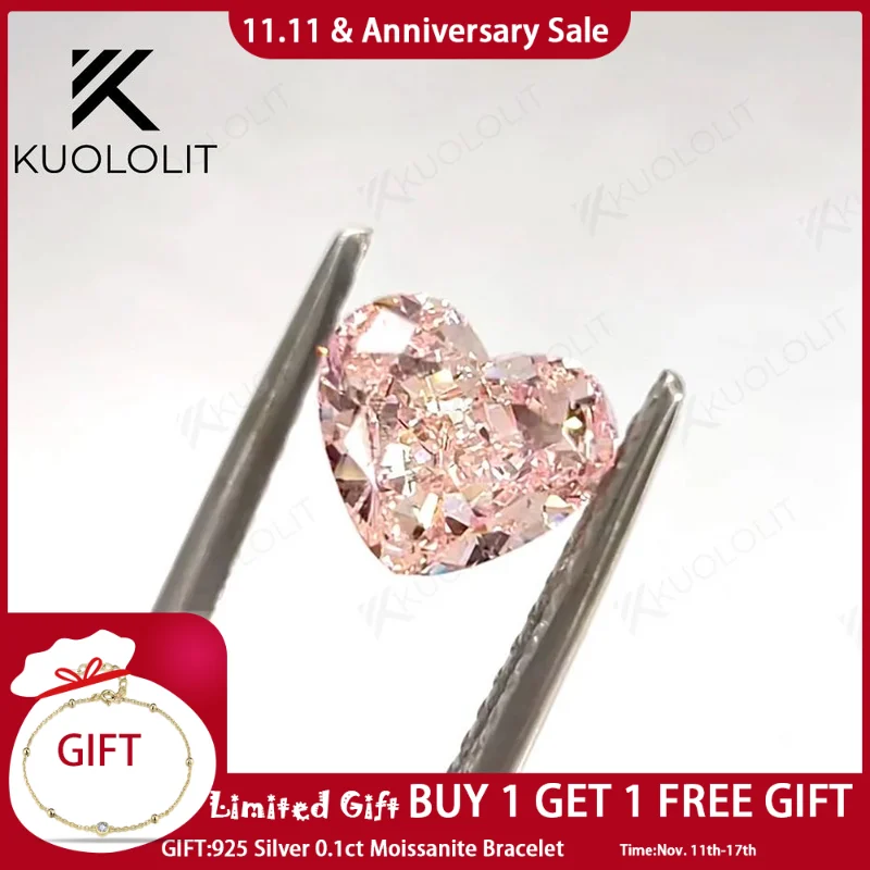 

Kuololit Lab Grown Diamonds Heart Fancy Pink VS 2 VG VG 5.726.473.66 HPHT IGI Certification for Customize jewelry