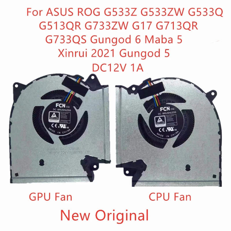 

Новый оригинальный процессор для ноутбука, графический процессор Охлаждающий вентилятор для ASUS ROG G533Z G533ZW G733ZW G17 G713QR G733QS Gungod 6/5 maba 5 Xinrui 2021 DC12V