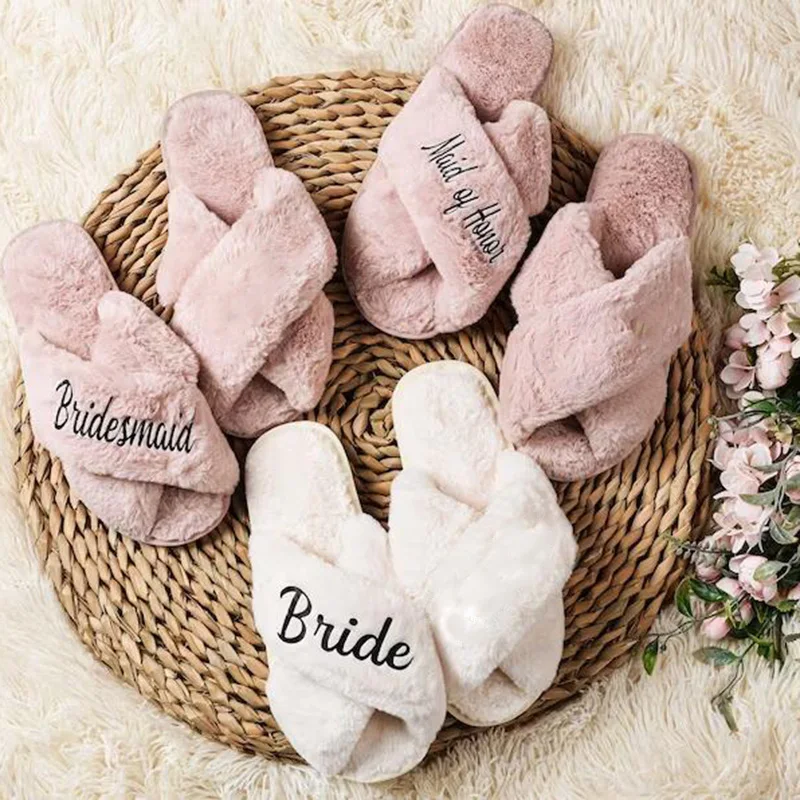 

Bride bridesmaid maid of honor Slippers Bridal Shower winter Wedding Engagement Honeymoon Bachelorette hen Party proposal gift