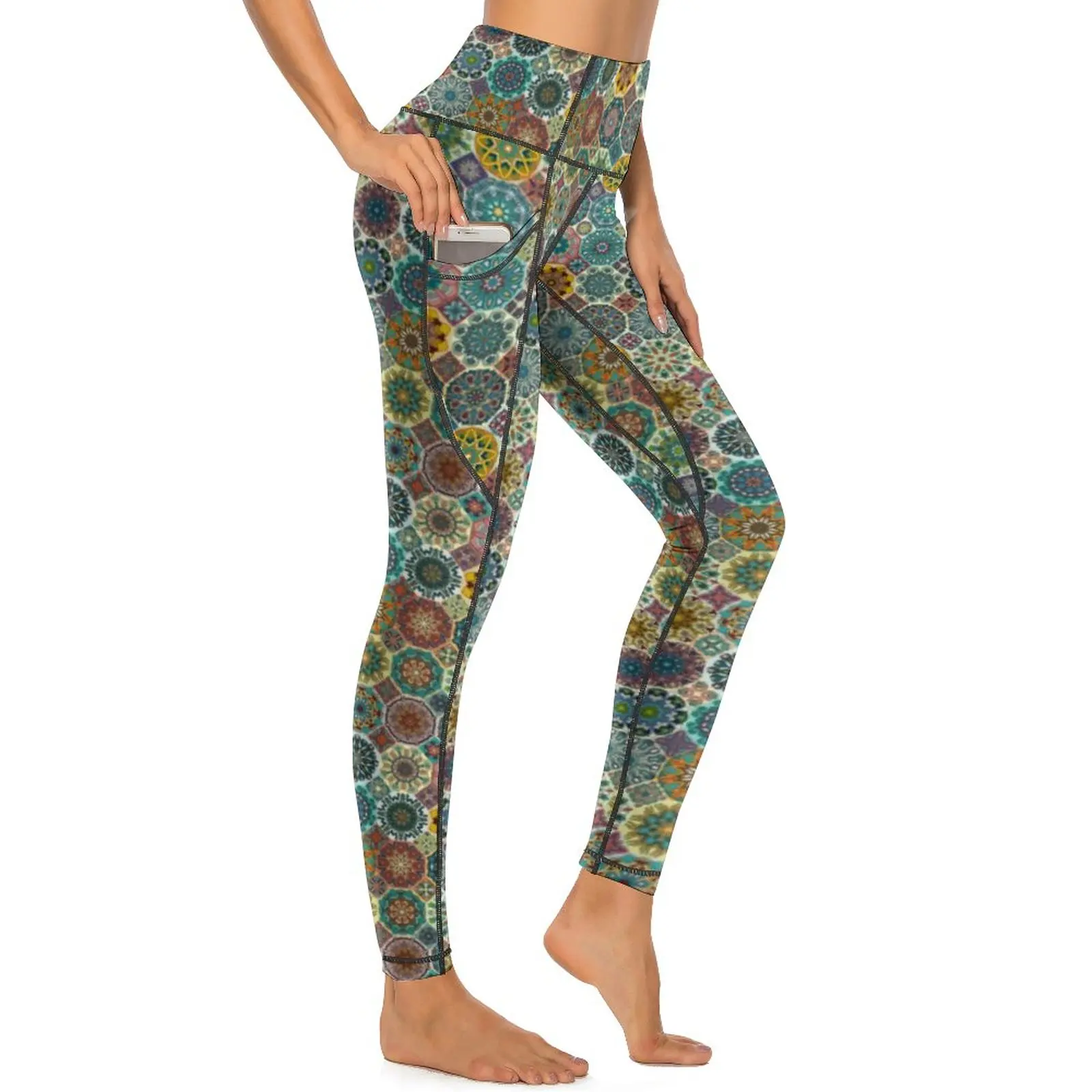 

Леггинсы женские винтажные с пэчворком, пикантные брюки для йоги с абстрактным принтом, быстросохнущие спортивные для фитнеса