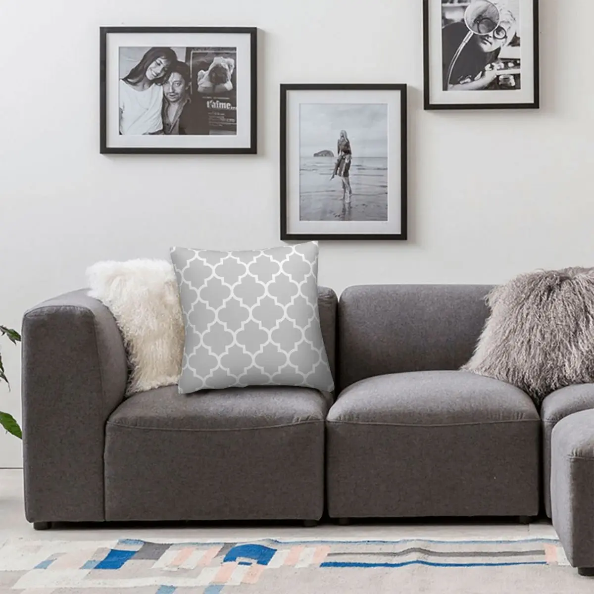 Серая квадратная наволочка Quatrefoil из полиэстера и льна бархатная Наволочка на