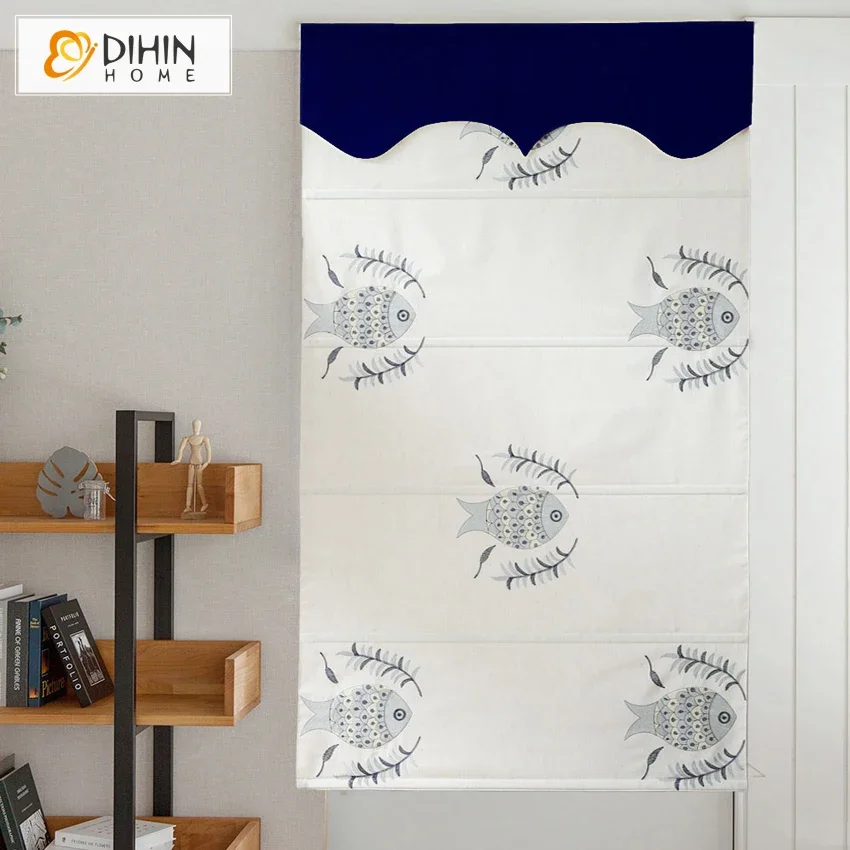 DIHIN HOME моторизованные богатои рыбы вышитые шторы на заказ римский оттенок