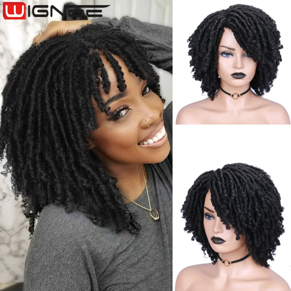 WIGNEE Short Wig Dreadloks Braided Wigs For Black Women Faux Locs Crochet Twist Hair Wig With Bangs Curly Black Wig For Men