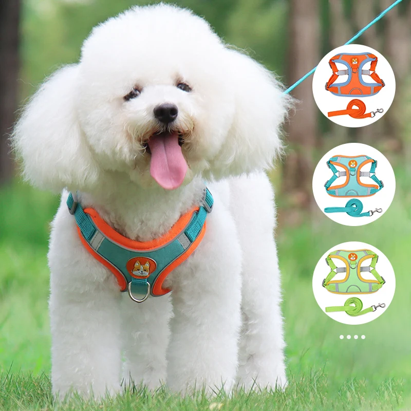 

New Pet Dog Harness Leash Set Reflective Adjustable Puppy harness Outdoors Walking Running Vest Harness For Small Meduim Dogs