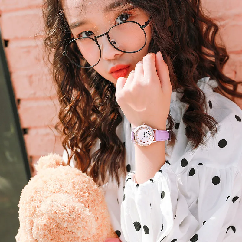 Детские часы для девочек розовые милые с мультяшным котом водонепроницаемые