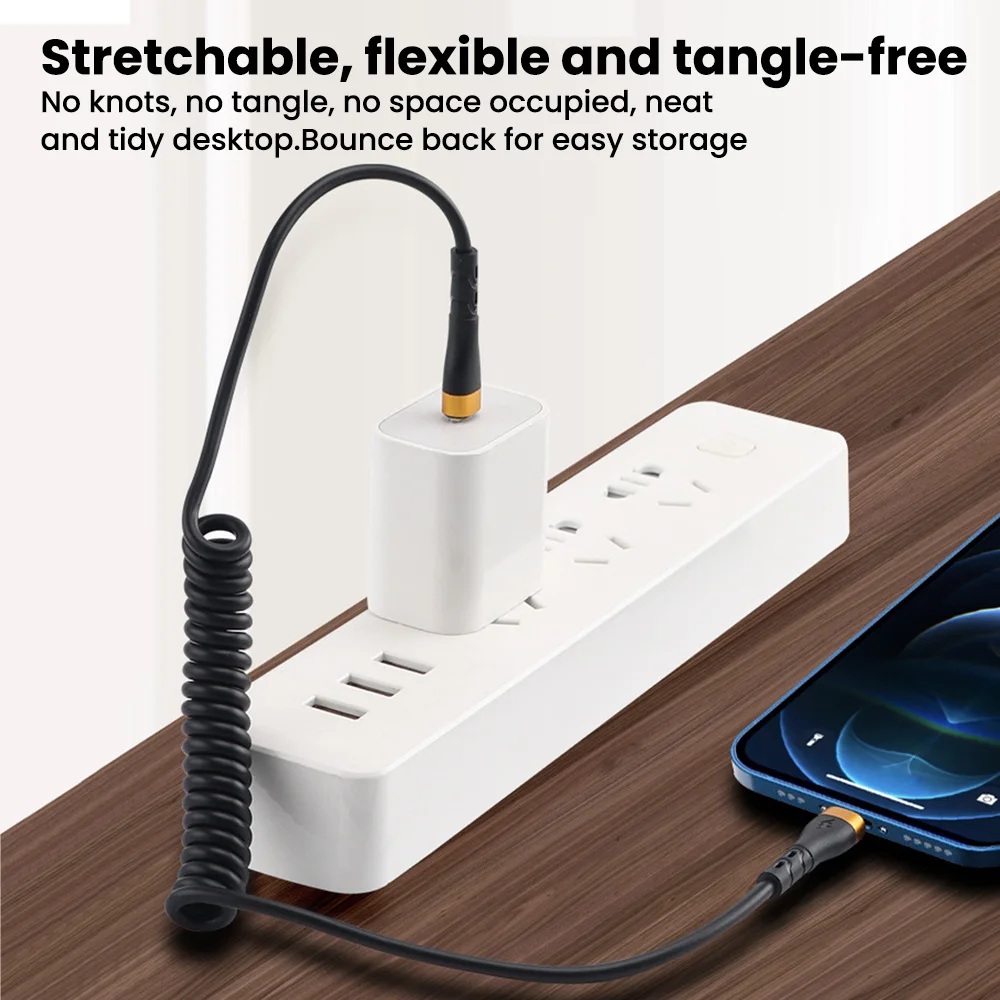 120 Вт 6 А кабель для быстрой зарядки типа C пружинный телескопический