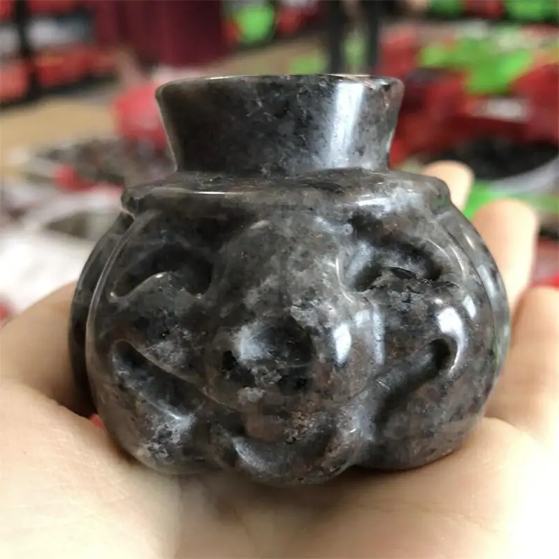 

Natural Yooperlite Pumpkin Skulls Carvings Healing Crystals Crafts Halloween Reiki Ornaments Home Decoration 1pcs