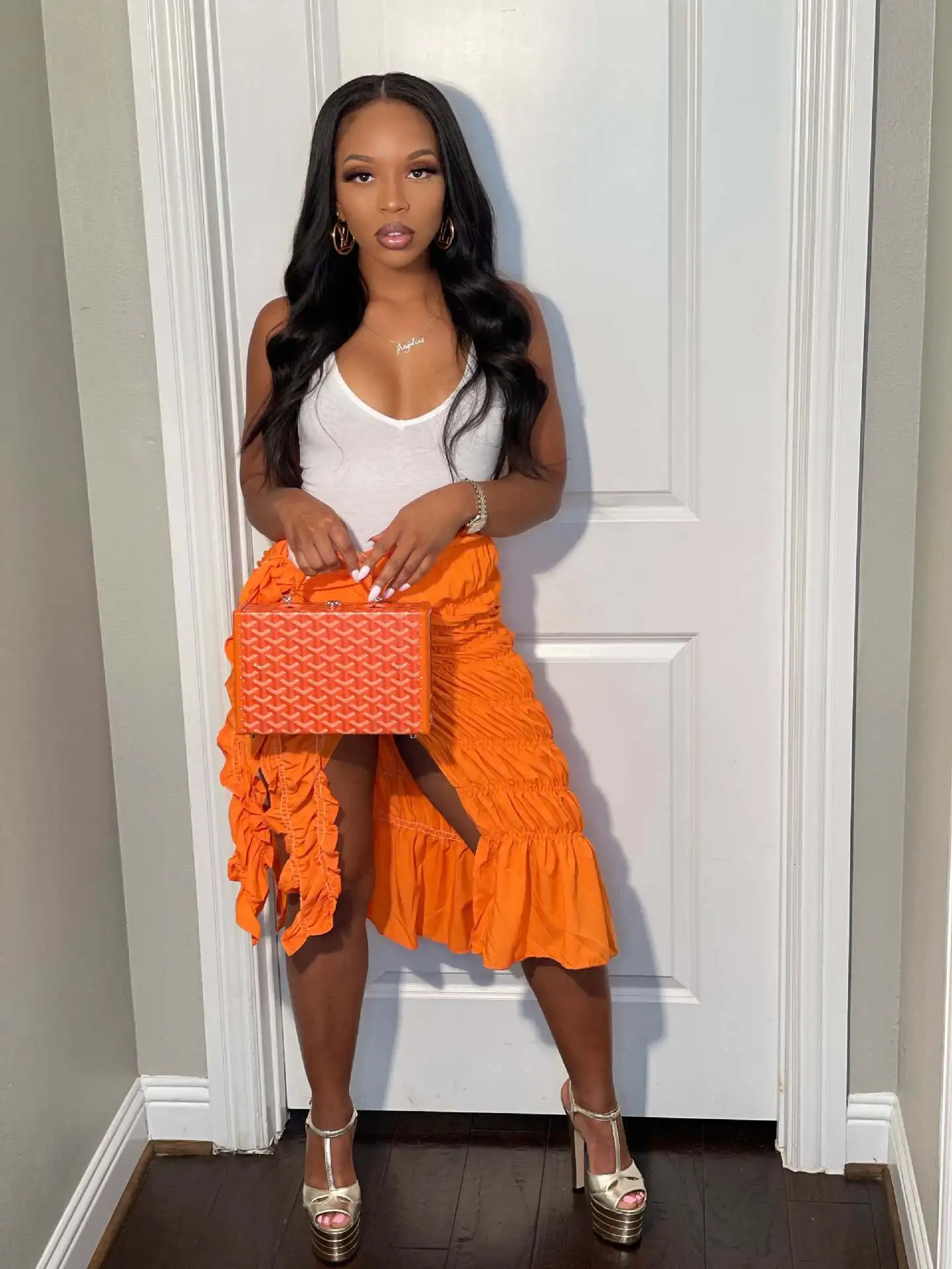 

S813 Summer Women's Casual Fashion Sexy Resort Fractals Stretch Pleated Skirt