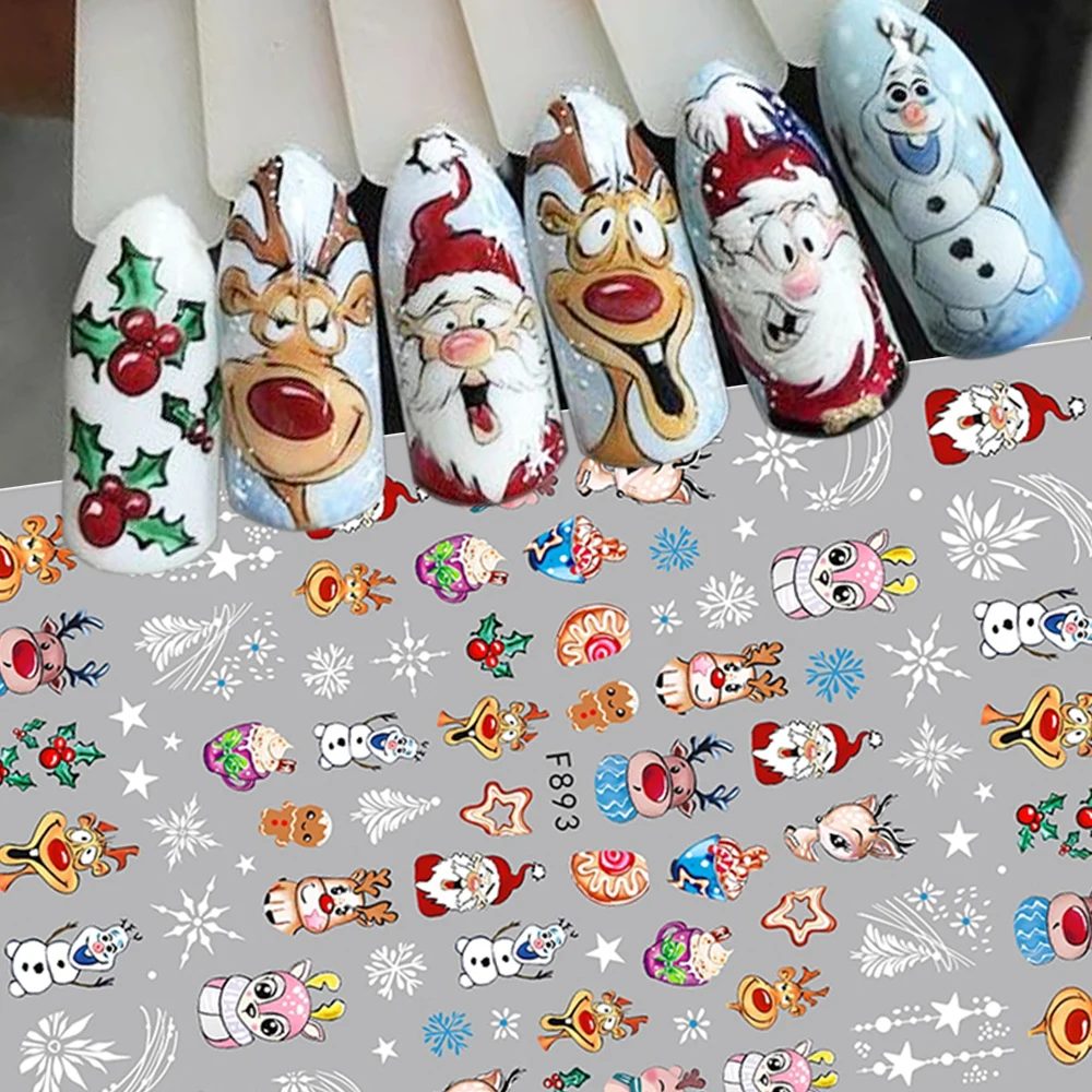 

2pcs Christmas Nail Sticker Penguin Santa Claus Elk Tree Deer Bears Cartoon Sliders White Snowflakes Decals Nail Art Decorations