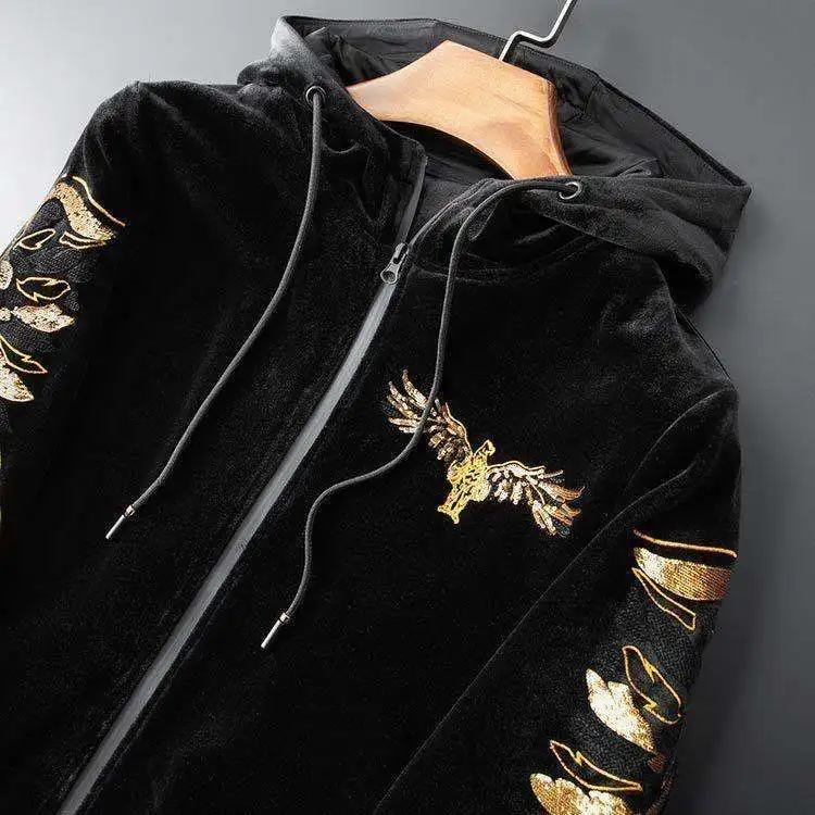 Golden Silk Casual Sports Suit Korean Version Slim Winter Two-piece Men's Trend