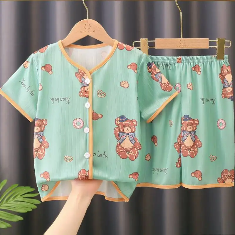 

Детские костюмы для мальчиков и девочек, летние шорты с коротким рукавом, тонкая Милая Домашняя одежда принцессы с мультяшным рисунком, кру...