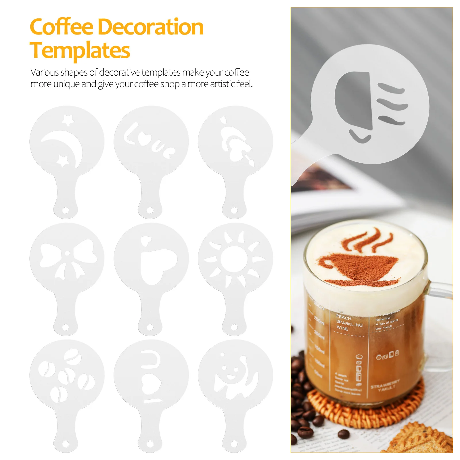 Набор шаблонов для кофе сделай сам шейкер какао трафареты латте