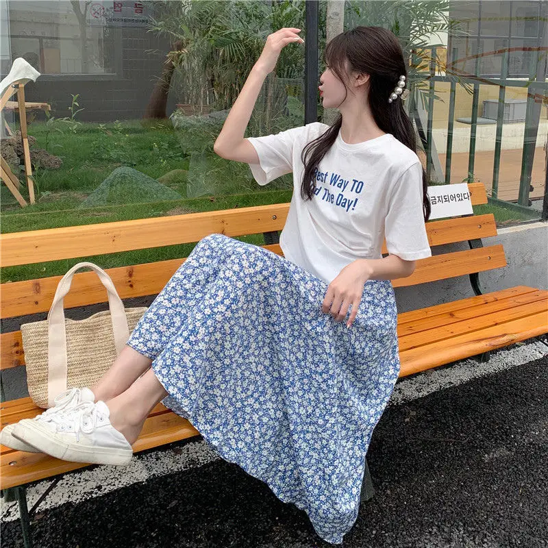 

Chiffon Skirt With Y2k Short Summer Mini Sexy Skirts Women Floral Print High Waist Umbrella Ladies Blue Lnvisible Zipper Lining