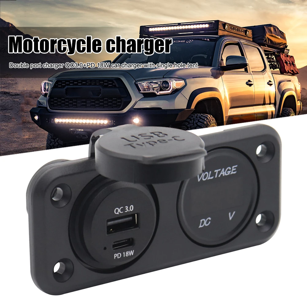 

Автомобильное зарядное устройство с двумя USB-портами, разъем питания, светодиодный дисплей, вольтметр, модифицированные детали для автомоб...