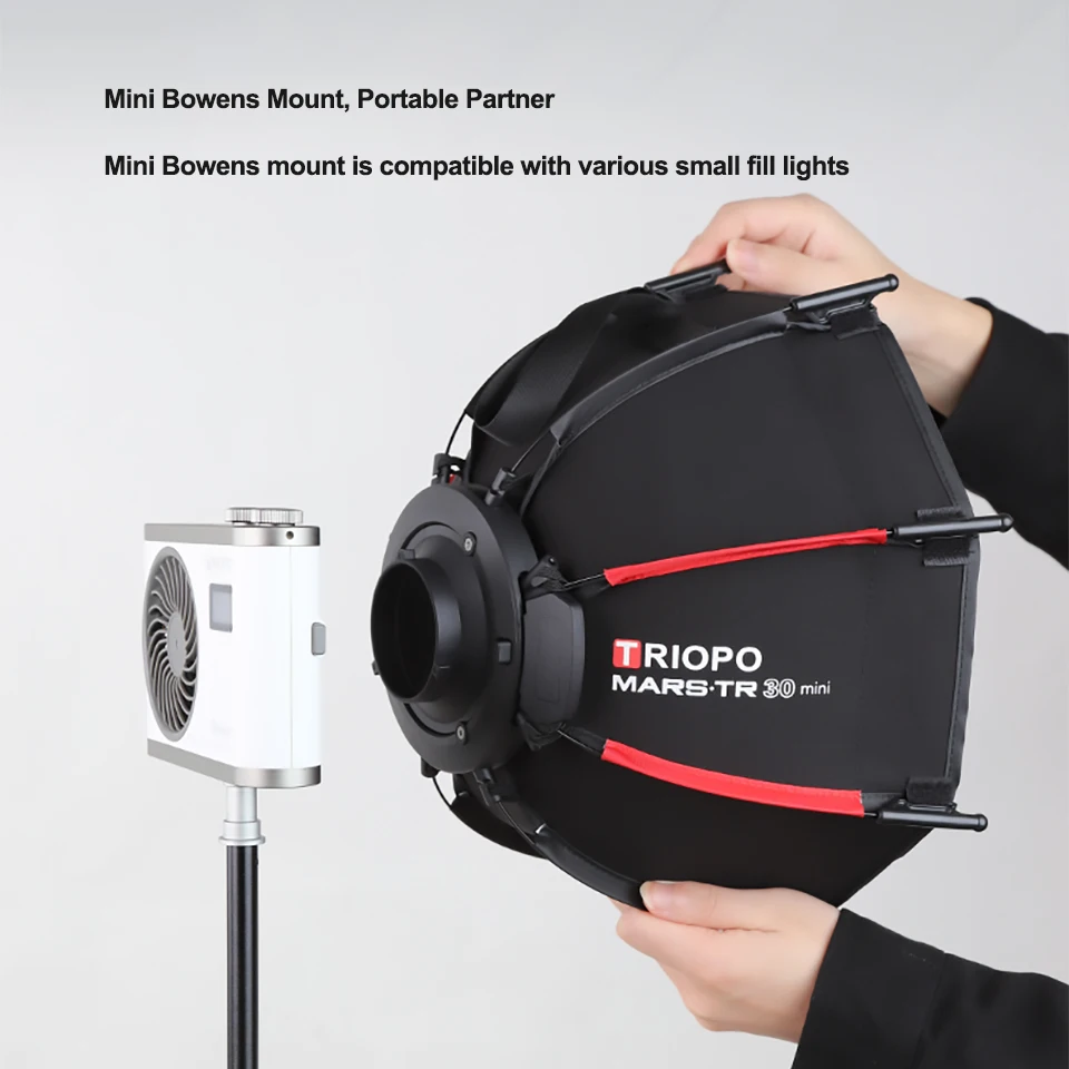Фото TRIOPO MARS TR30 Мини-софтбокс 30 см с быстросъемным креплением Bowens, совместимый с Godox ML60, ML100, AD300Pro №3