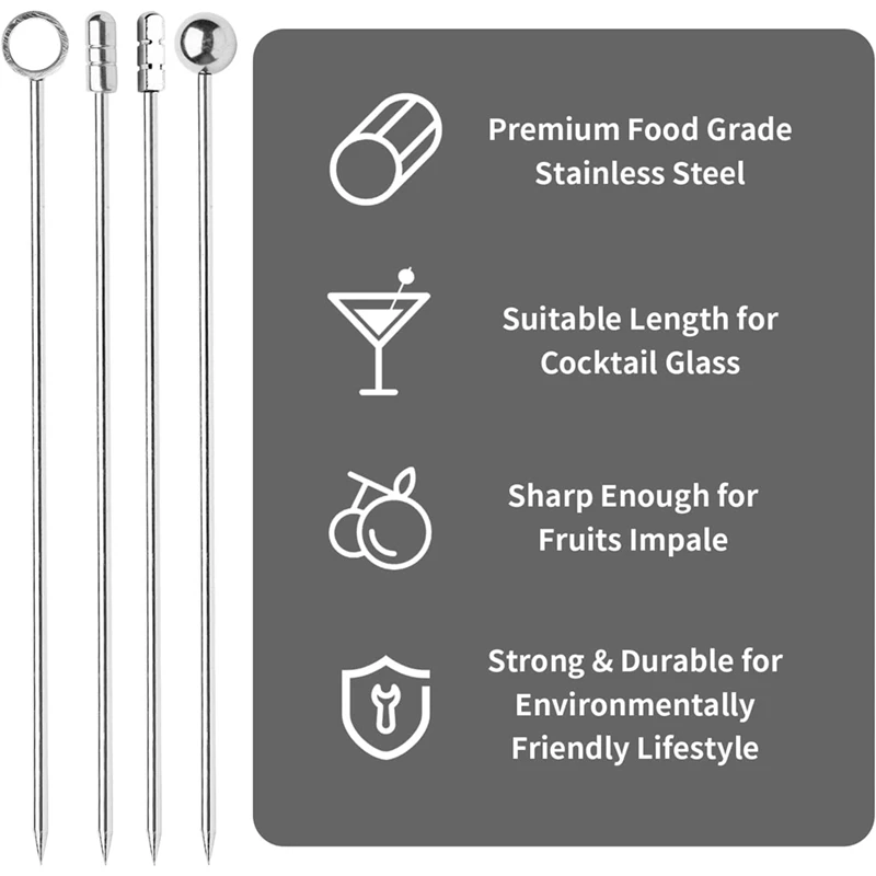 Металлический Набор для коктейлей 4 3 дюйма 20 упаковок + держатель 304 зубочистки из