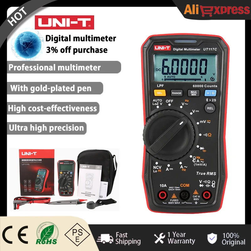 

UNI-T UT117C high-precision true effective value professional multimeter AC/DC multi-purpose electrical Original Ohmmeter