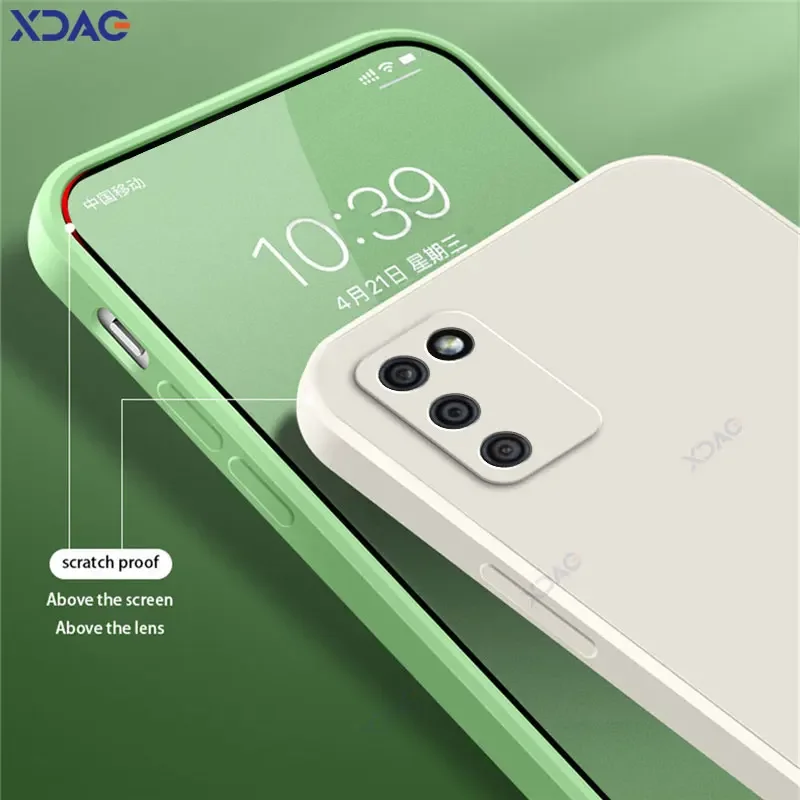 Квадратный жидкий силиконовый чехол для телефона Samsung Galaxy A02S F02S M02S 360 мягкая