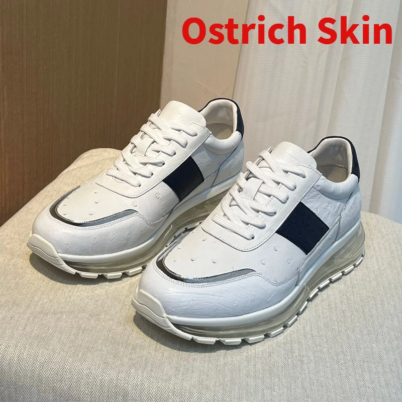 

Кроссовки Ostrich Skin мужские, модная универсальная повседневная обувь из натуральной кожи, Прошитые вручную, высокие белые