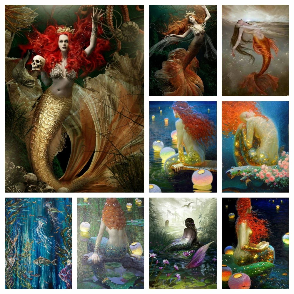 

Fantasy 5D Diy Full Diamond Art Painting Blue Mermaid Skull Diamond Embroidery Ocean Animal Craft Cross Stitch Kit Home Decor