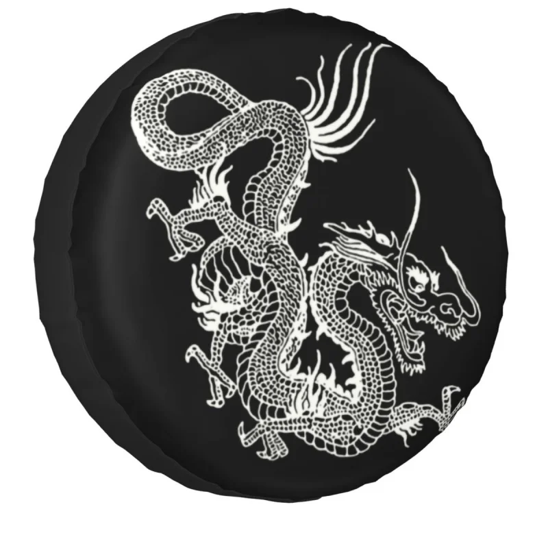 

Chinese White Dragon Spare Tire Cover Bag Pouch for Jeep Hummer Myth Legendary Creature Car Wheel Covers 14" 15" 16" 17"